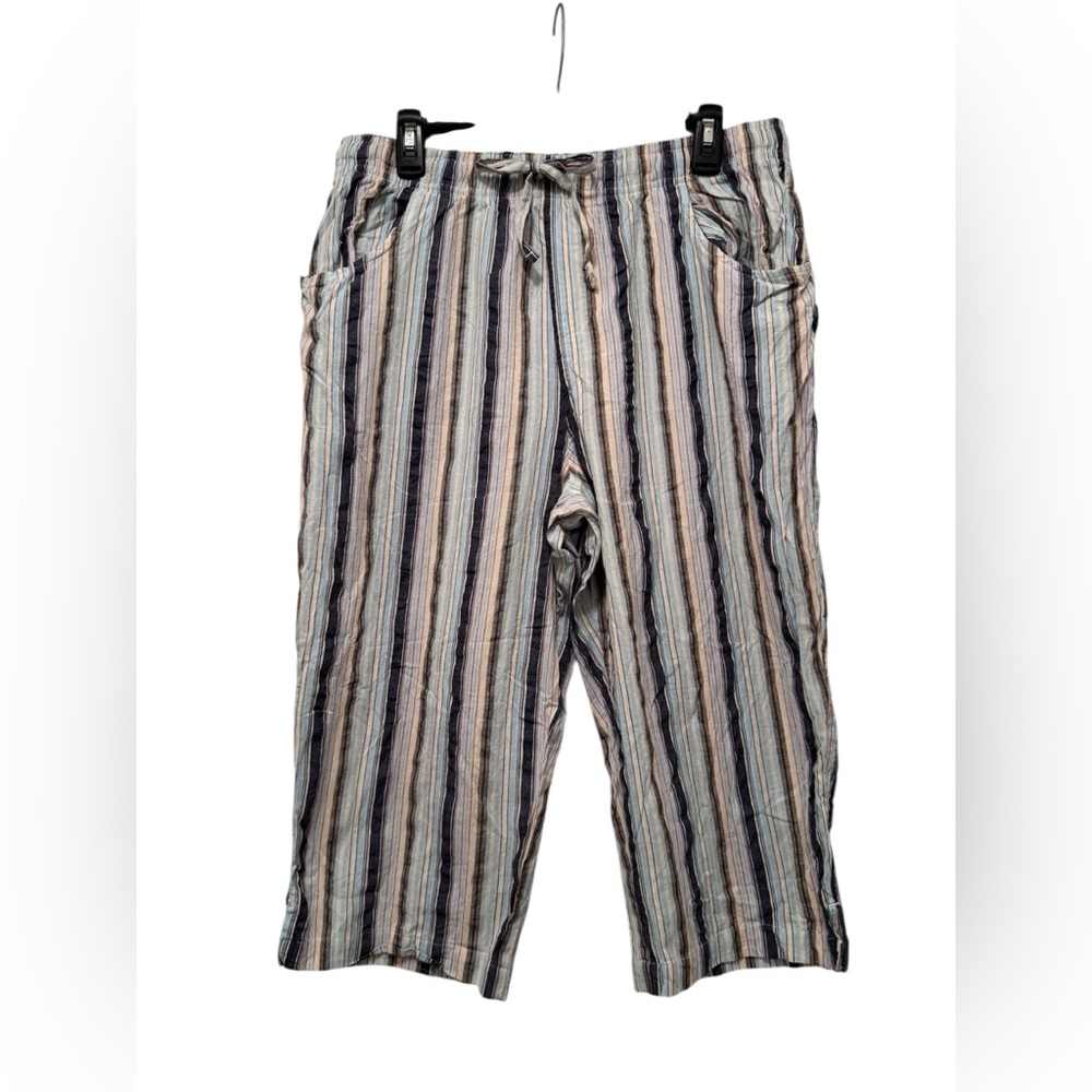 Gloria Vanderbilt Striped Crop Pull-On Pants in Blue & Cream